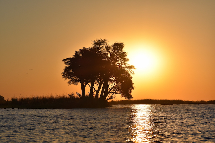 De zonsondergang in Botswana